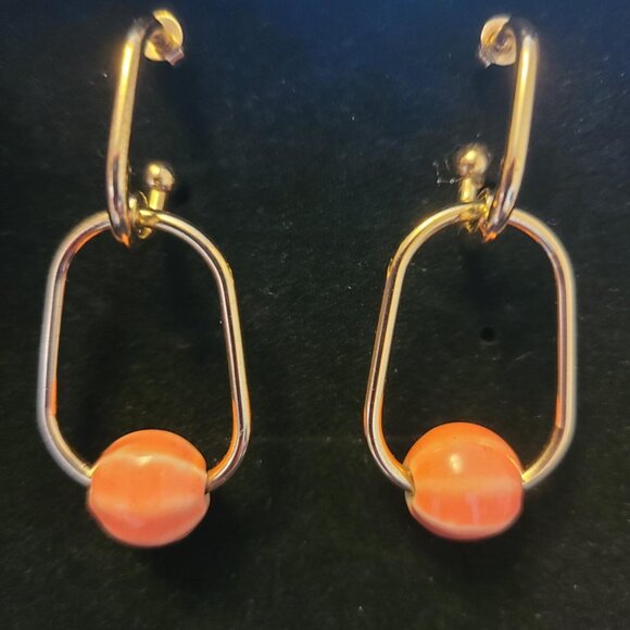 Ceramic and Gold-toned Metal Earrings - Picture 1 of 9